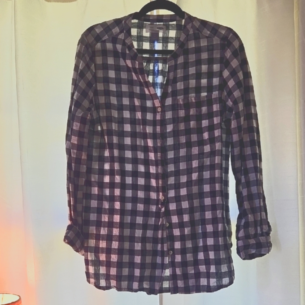 Old Navy Plaid Button Down Shirt - Black And White